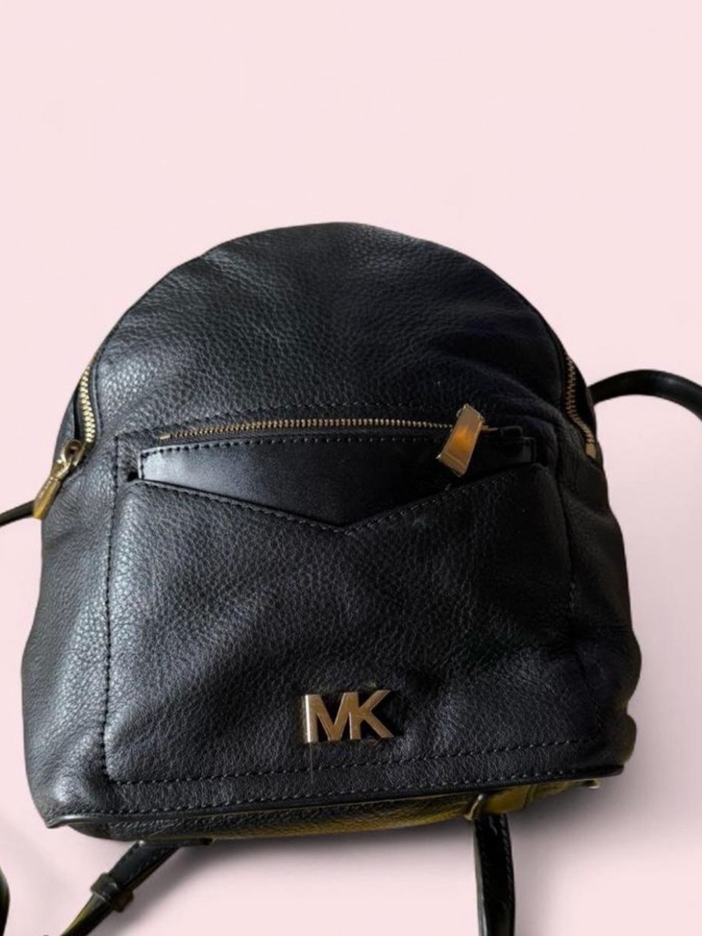 Michael Kors Black Leather Mini Backpack with Gold Hardware